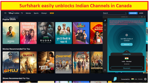 surfshark unblocks indian channel in canada
