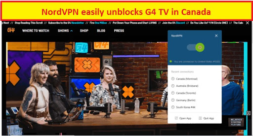 NordVPN unblocks G4 TV in Canada