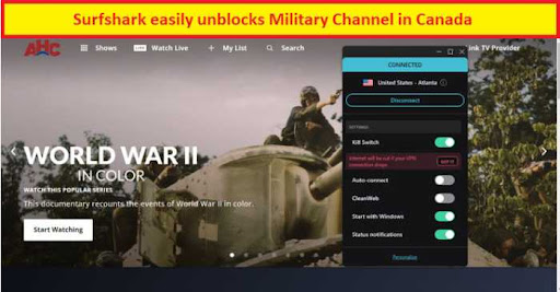 Surfshark unblocks military channel in canada