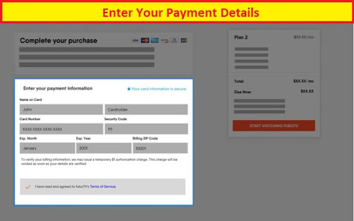 fubo tv enter payment details screen