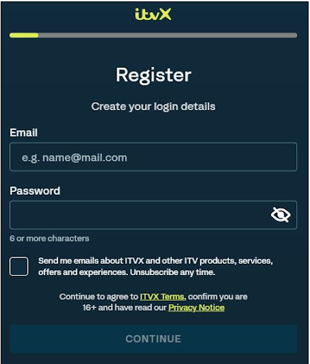 ITV Sign Up Page